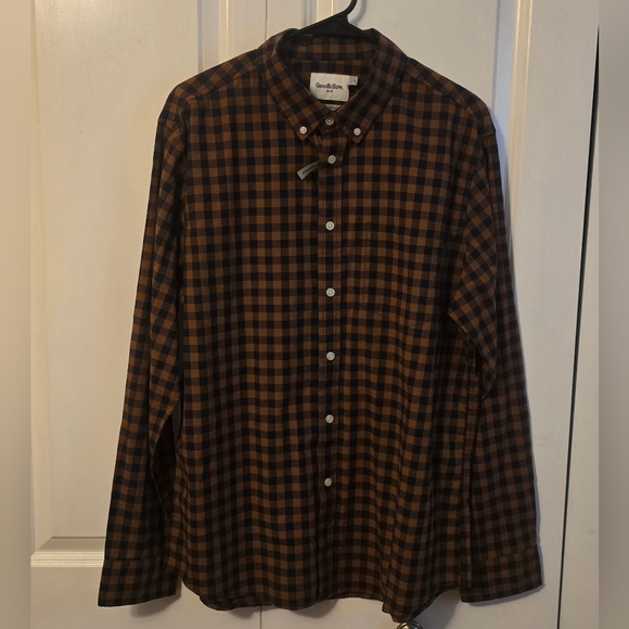 Goodfellow & Co Other - Goodfellow & Co Men's Large Button Down Collared Shirt Brown Blue Flannel NWT